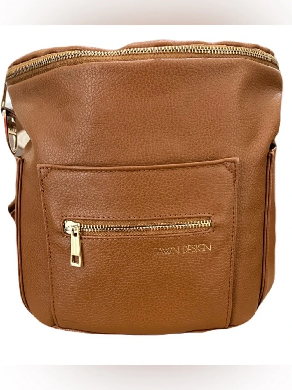 Mini Fawn Design Cognac Leather diaper bag with Gold Hardware